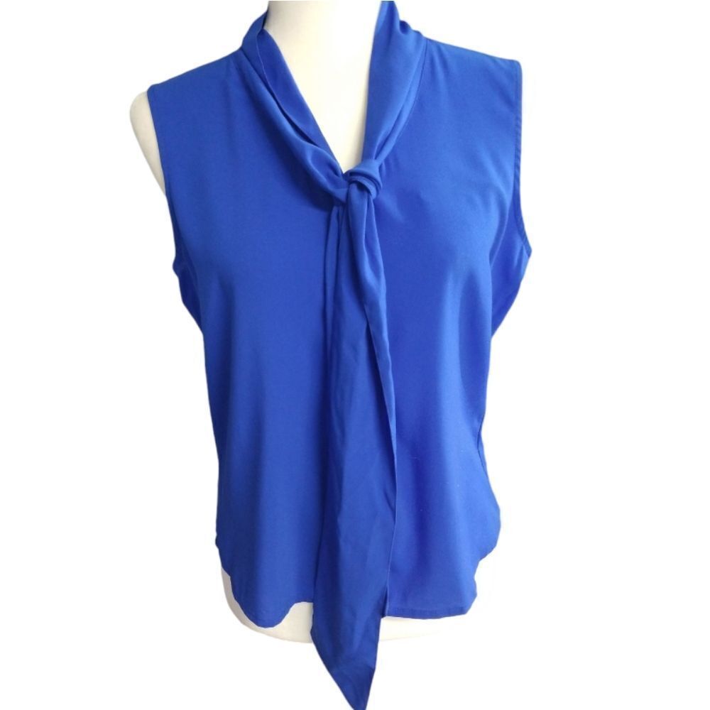 Calvin Klein Tie Neck Sleeveless Blue Blouse Size Small - Picture 2 of 8